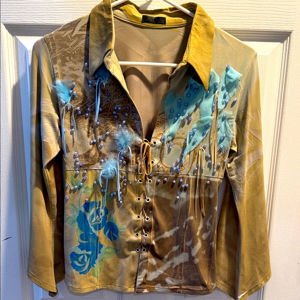 Colorful Button-Up Shirt with Floral Design